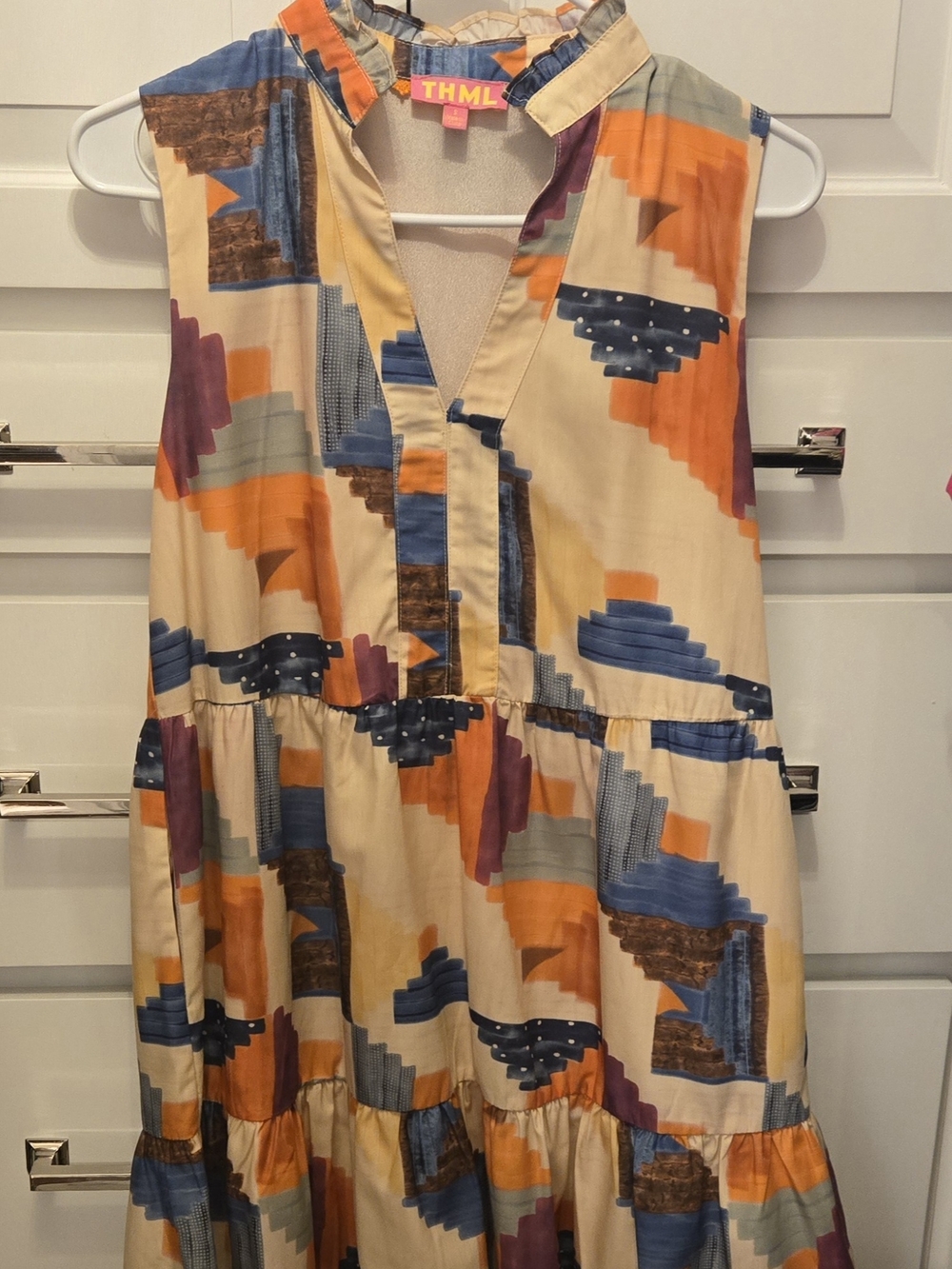 THML Beige Abstract Print Sleeveless Midi Dress